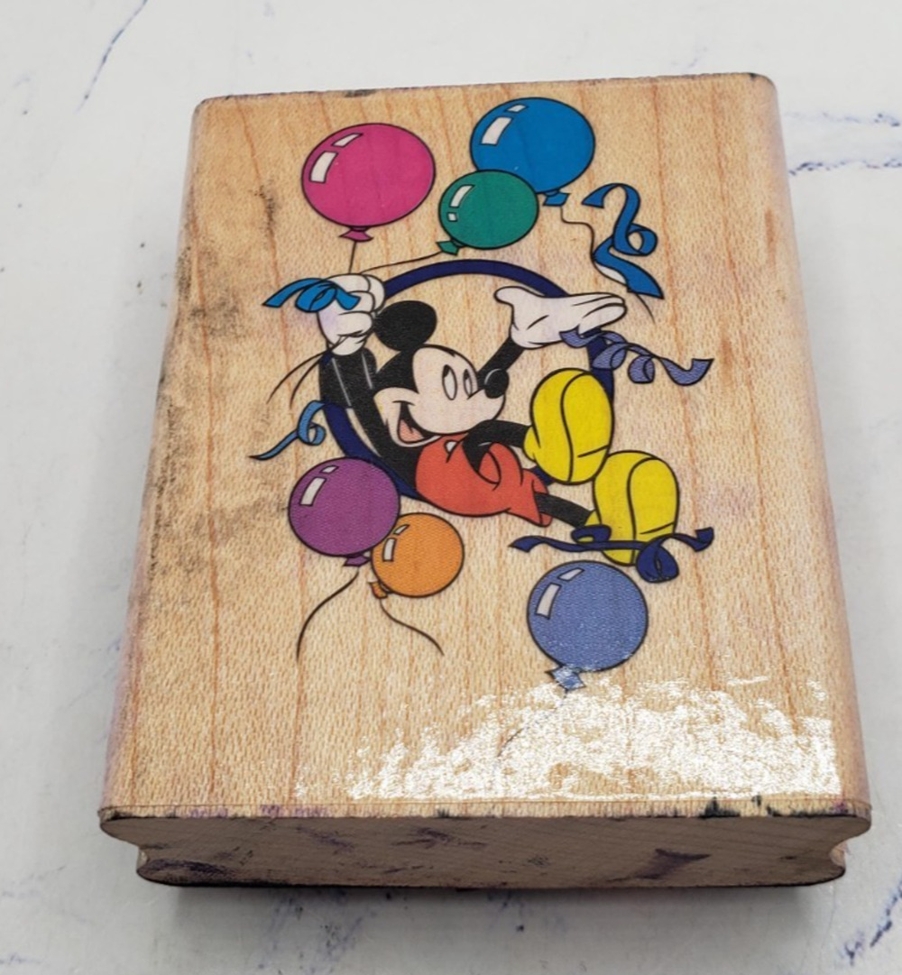 Disney Party Mickey with Balloons Rubber Stampede Wood Mounted Stamp 419E